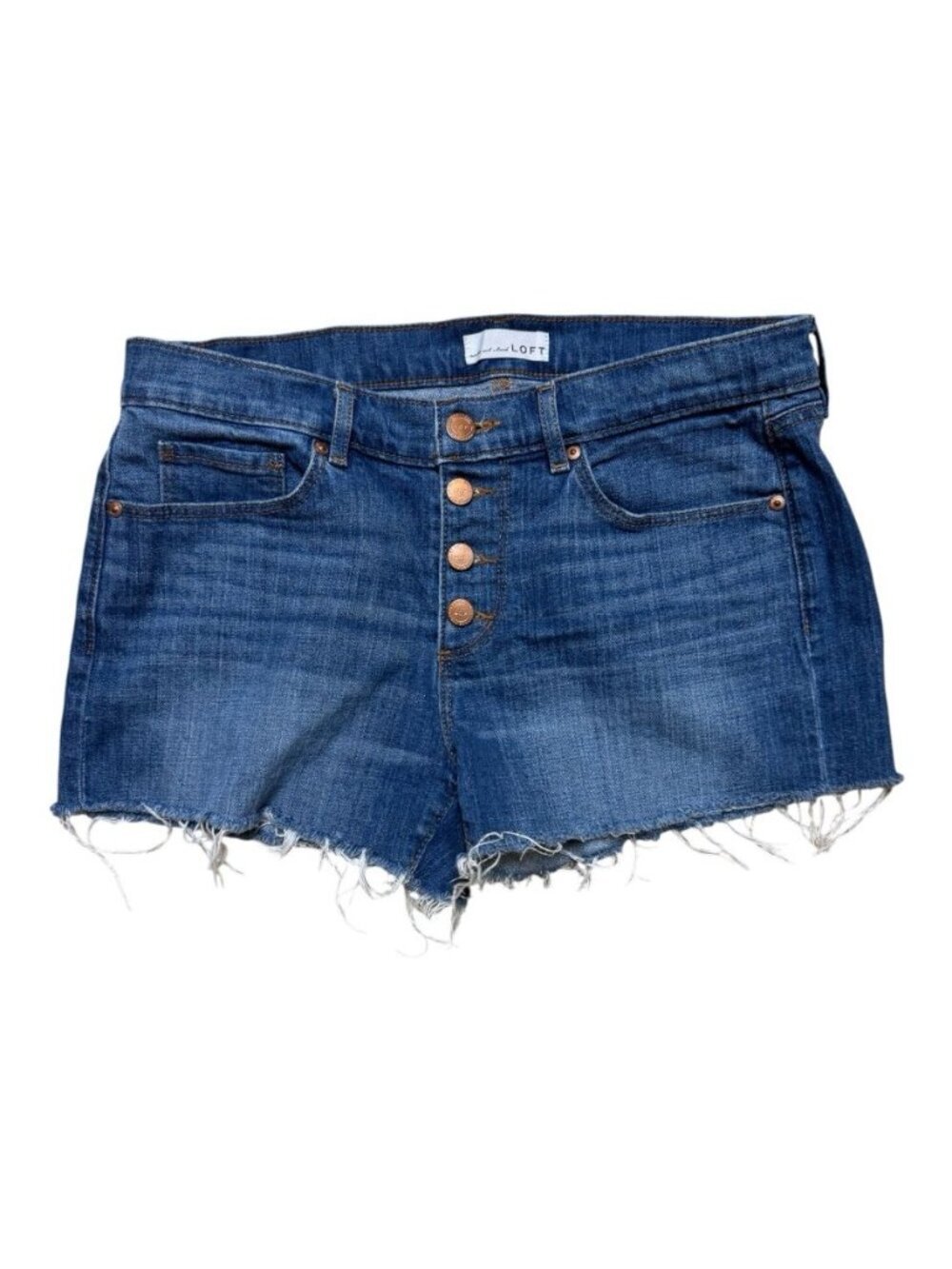 LOFT Size 29/8 Button Fly Denim Shorts Raw Hem Blue Jean Shorts